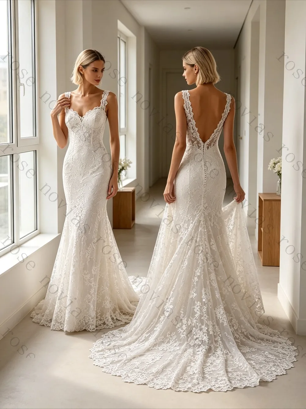 Customized Lace Mermaid Wedding Dress Sleeveless V Neck Long Train 2026 Elegant Bridal Gown for Ceremony Bride Slim Fit Formal