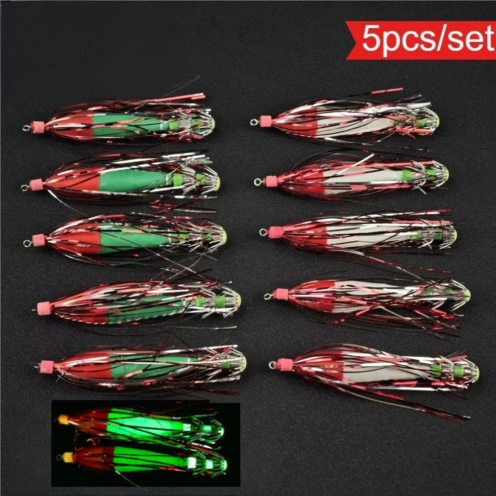 

Ackibbik 5pcs Glow Squid Jig Hook Squid Umbrella Hook Shrimp Fishing Lures Saltwater Cuttlefish Octopus Lures