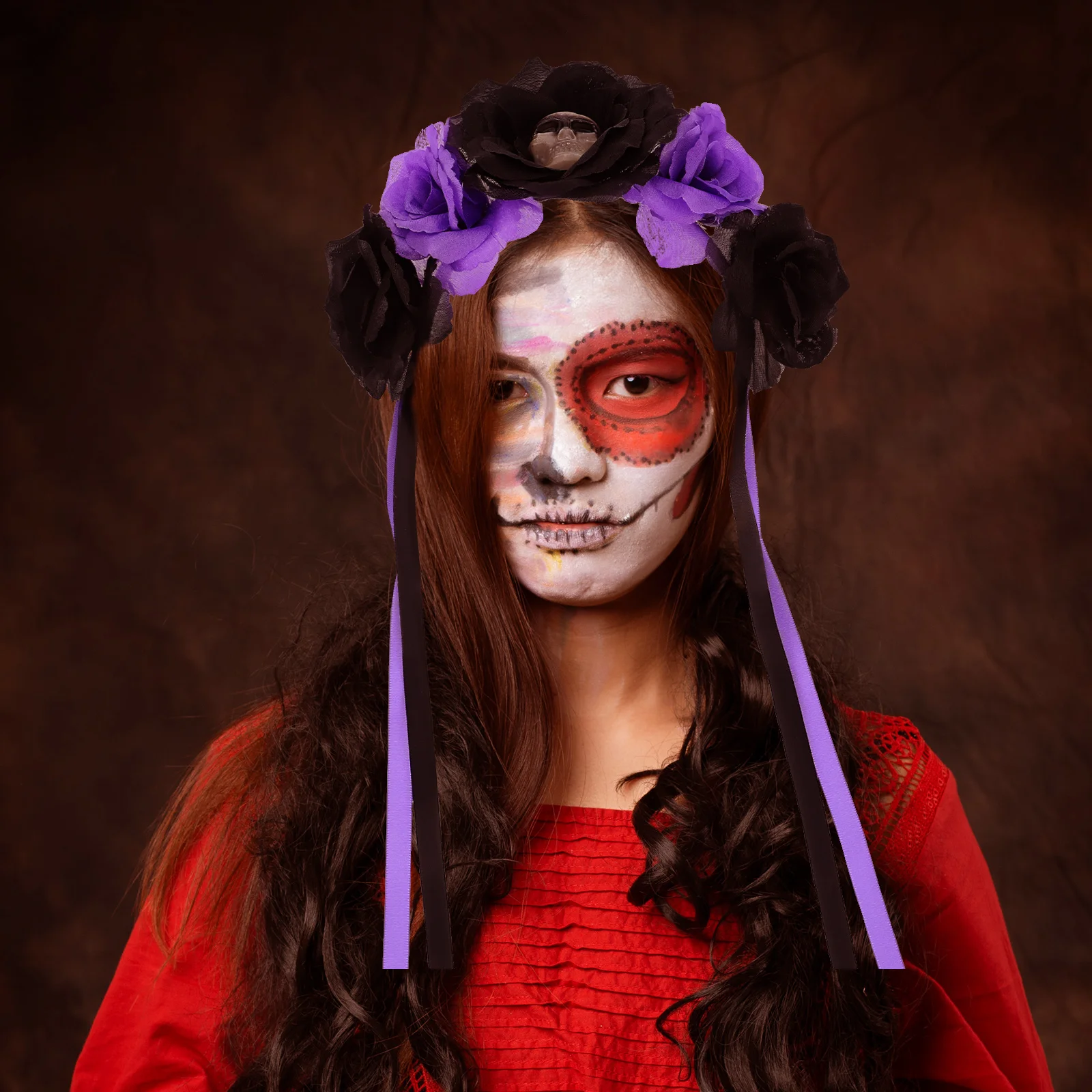 

Skull Headband Headdress Halloween Black Purple Rose Skull Hair Accessory Wedding Day of The Dead Costumes