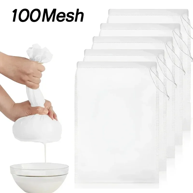 Soy Milk Wine Filter Bag Nut Milk Bags Tea Coffee Oil Yogurt Filter Net Mesh Kitchen Food Reusable Nylon Filter Bags Strainer