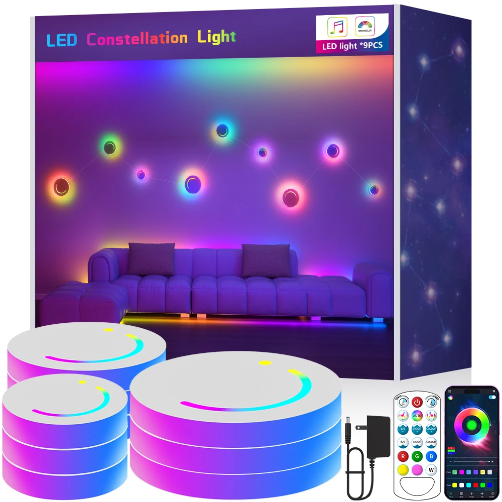RGB Intelligent Constellation Lights LED Wall Lamp Atmosphere Decoration Lamp DYI Music Rhythm APP Control For Game Room Bedroom
