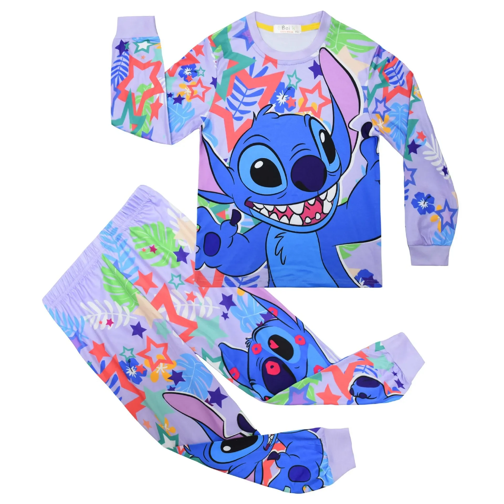 

2024 New Set Lilo & Stitch Children's Homestay Long Sleeve + Pants Two-piece Set Pajamas Sleepwear Nightgown Kids Clothes