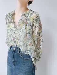 French Floral Chiffon Fashionable Shirt for Women in Summer New Sun Protection Loose Design Niche Commuter Top