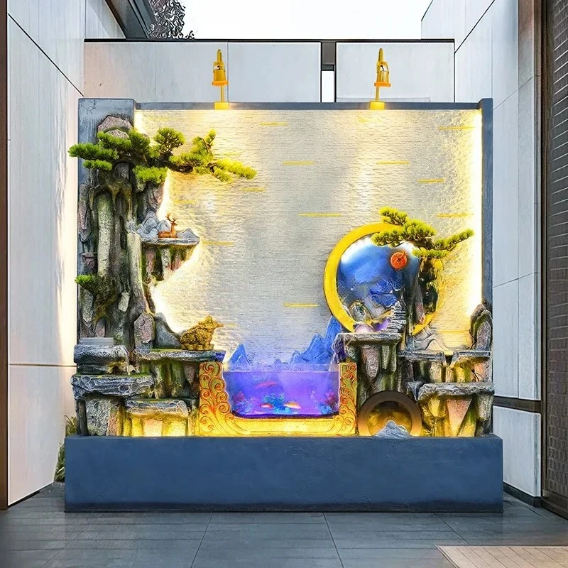 BJ-12 Fake Mountain Water Fountain Screen Wall Water Flow Screen Living Room Landscape Wall Fish Pond Wealth-Attracting Ornament