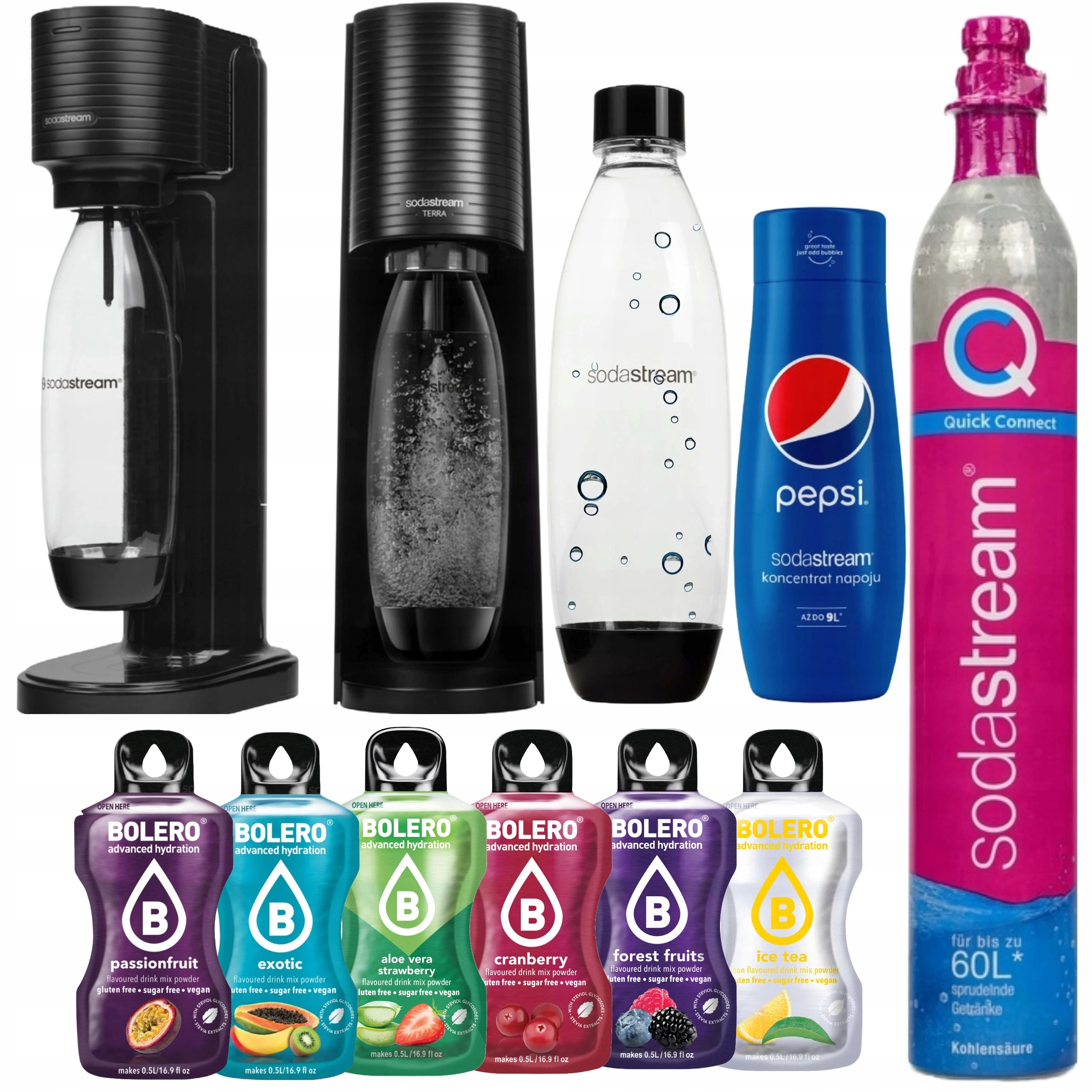 SodaStream Terra Set (Saturator, Fuse Bottle, Bolero Sachets, Pepsi Syrup)