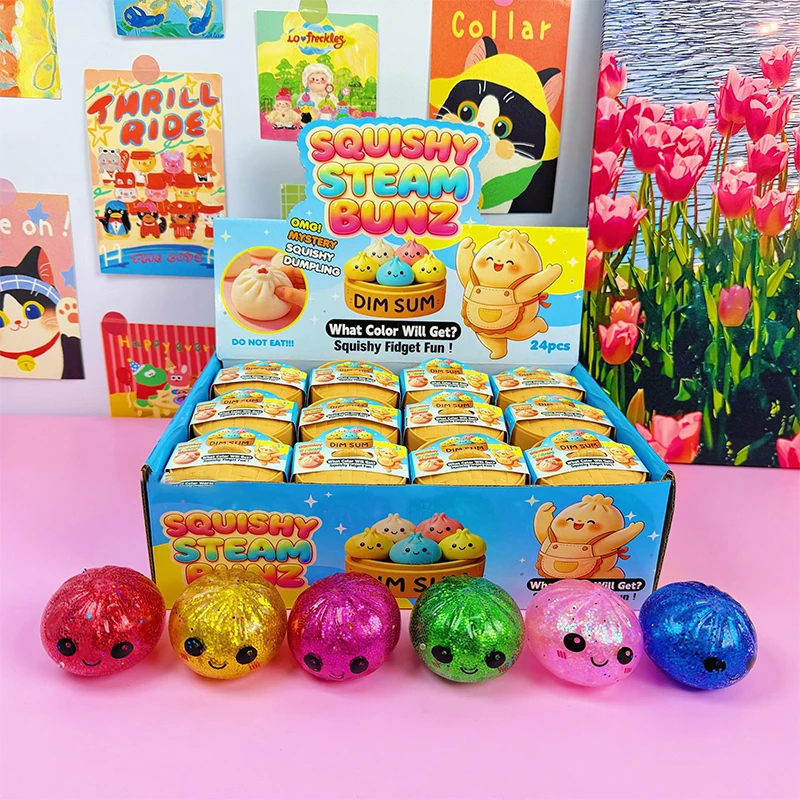 Image of Glitzer Dim Sum Brötchen Squishy Blind Box Kawaii Gedämpftes Brötchen Quetschspielzeug mit Niedlichem Gesicht Langsam Zurückfedernd Stressabbau Fidget Entspannungsspielzeug