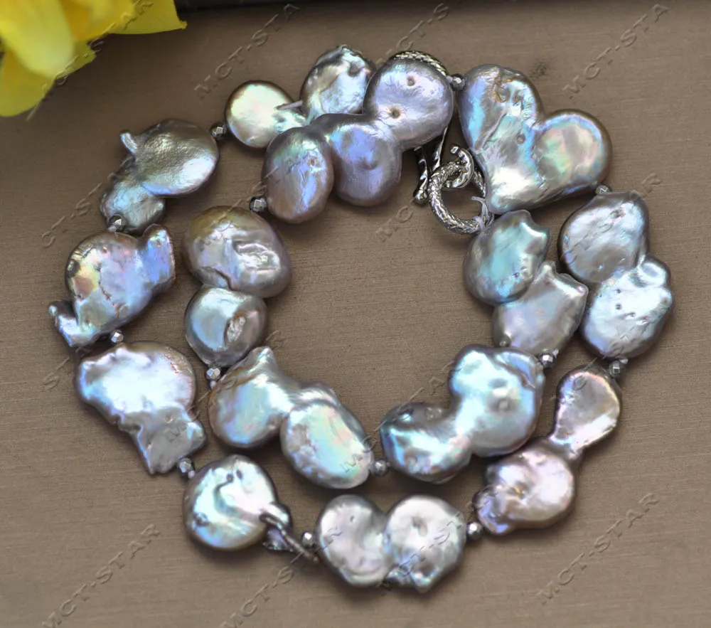 

MTC·STAR Z13161 Natural 17" 30mm Gray Baroque Double Coin Freshwater Pearl Necklace Custom jewelry