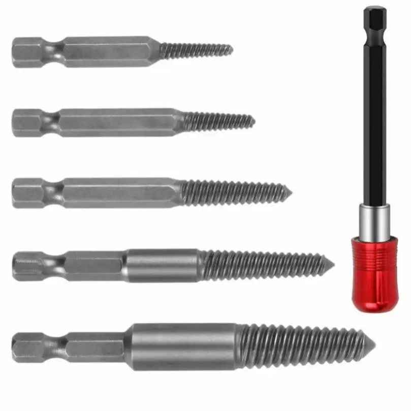 Damaged Screw Extractor Kit 6pcs with Quick Self-Locking Post Tool Kit Fine Threaded Damaged Screw Stud Remover