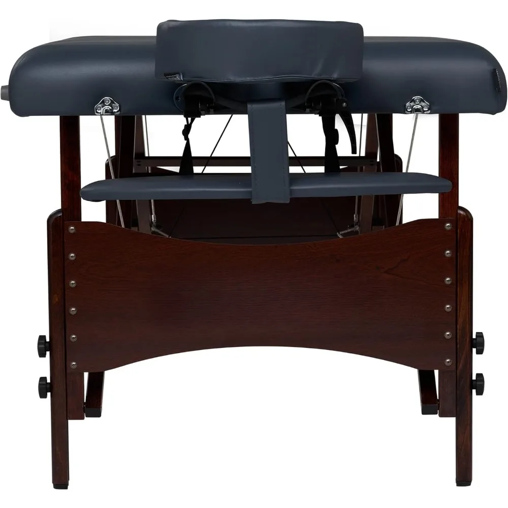 Portable Massage Table Package with Denser 2.5" Cushion, Walnut Stained Hardwood, Steel Support Cables, Pillows & Accessories