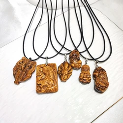 Handcraved  Natural Tiger Eye Stone Owl Tiger Fox Pendant Necklace Fashion Charm Jewelry for Women Men Lucky Gift