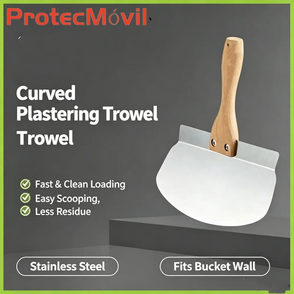 Round‑Head Plastering Trowel, Stainless Steel Putty Scraper, Masonry Tile Adhesive Scoop, Plaster Loading Tool for Gypsum & Tile