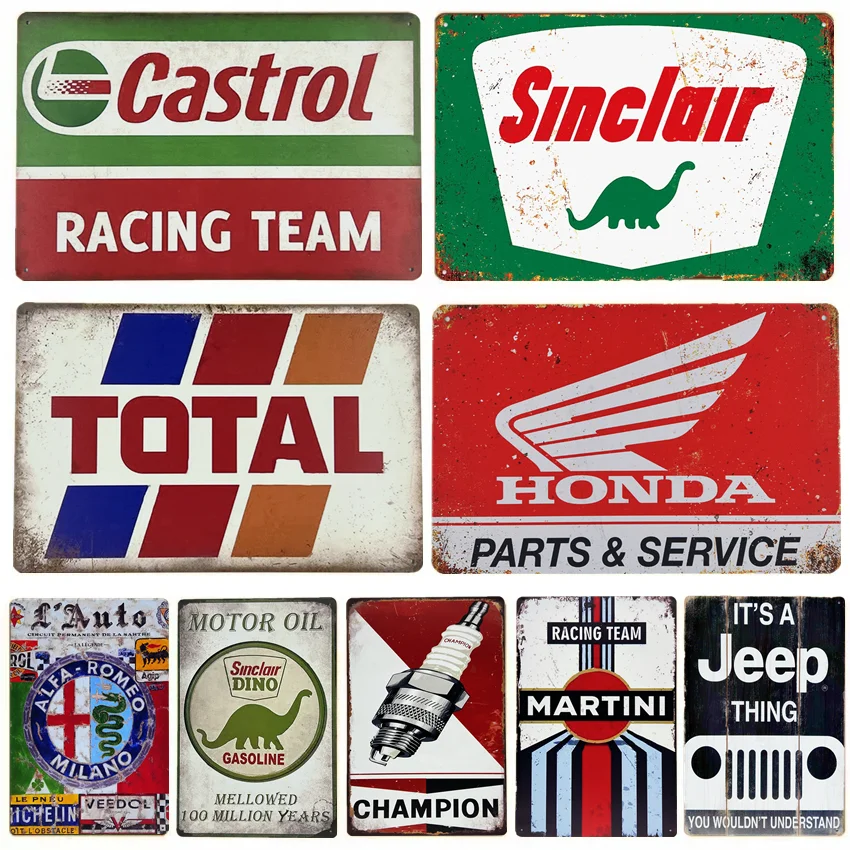 Vintage Metal Tin Signs Motor Oil Gas Power Gasoline Garage Spark Plugs Art Poster Wall Plaque Decor