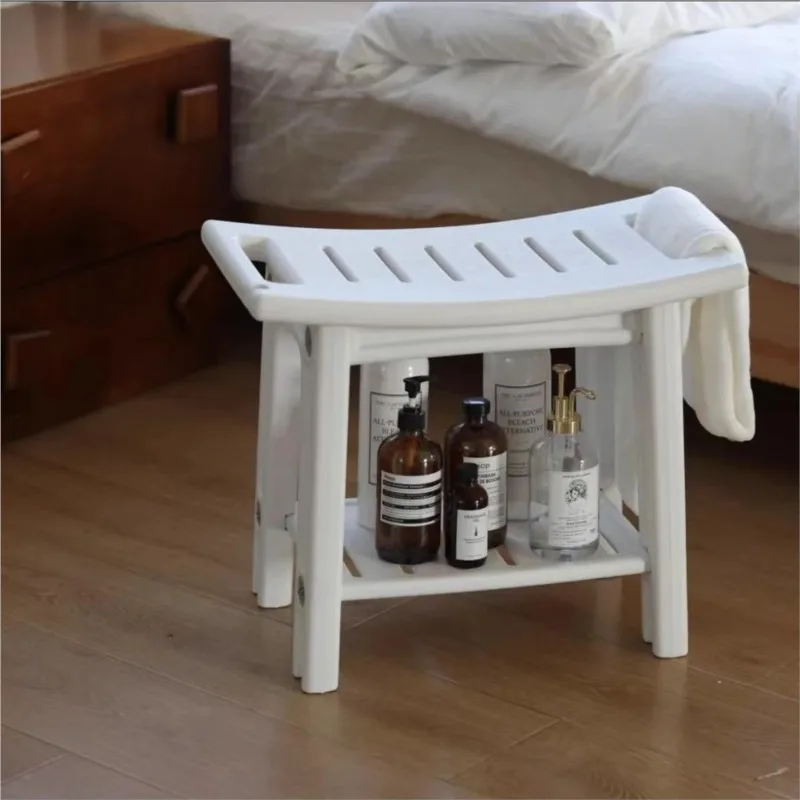 Shower Bathroom Stool Shower Stool Storage Double-layer Bench Non-slip Household Plastic Low Stool Small Bench Thickened