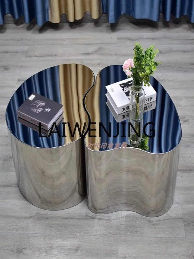 

Modern Light Luxury Stainless Steel Mirror Shaped Tea Table Combination Home Creative Art Tea Table Metal Side Table