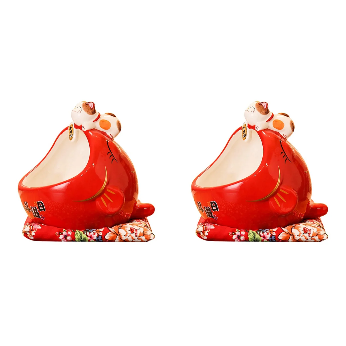 2X Ceramic Candy Box Cute Storage Box Money Box Chinese Home Decor for Attract Wealth and Good Luck