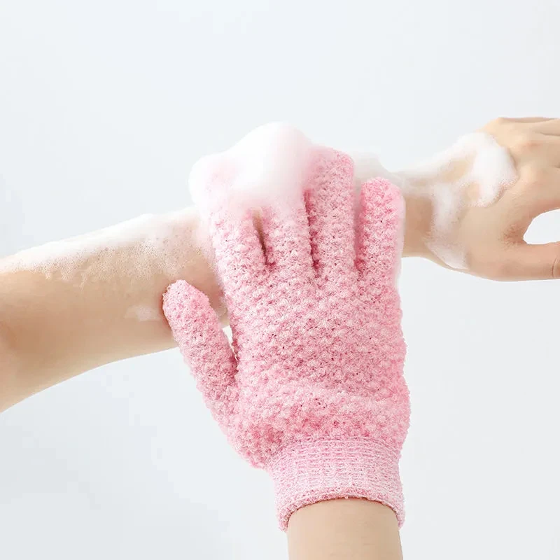 Pink Five Fingers Bath Gloves Household Shower Towel Scrub Body Wash Elastic Wipe Back Bathing Cleaning Gloves 1 pair