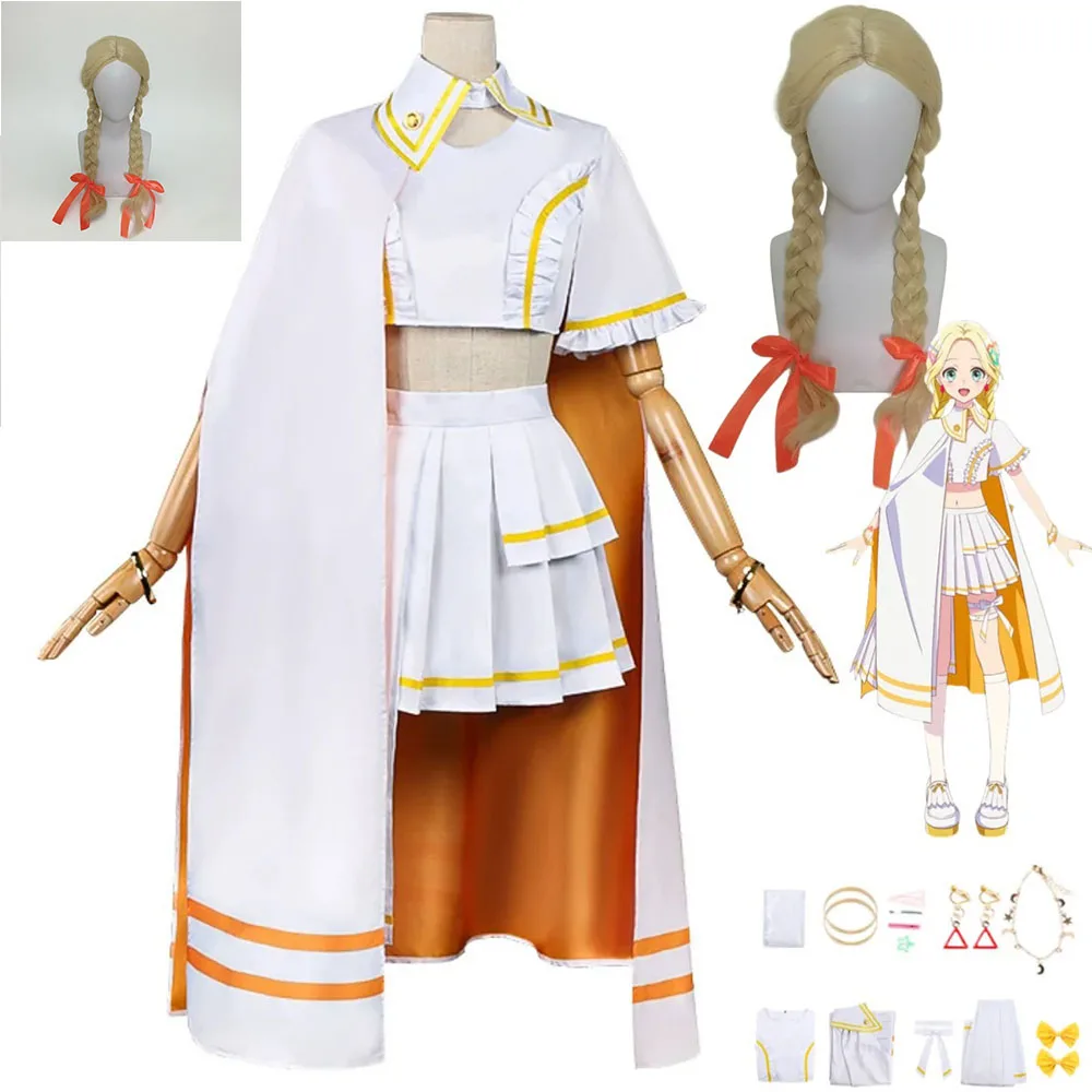 

Anime Maebashi Witches Mitsumata Choko Cosplay Costume Cloak Yellow White Lolita Skirt Wig Woman Carnival Birthday Party Suit