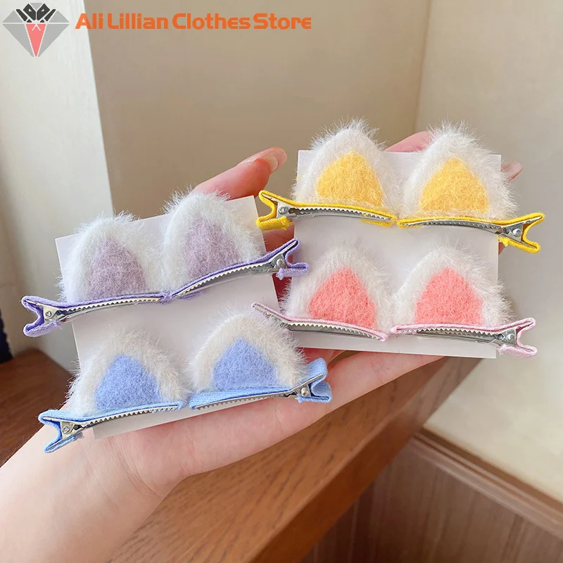 دبوس شعر لطيف من القطيفة على شكل أذن القطة ملون صغير على الموضة الكورية دبوس شعر أغطية الرأس إكسسوارات الشعر للفتيات والنساء