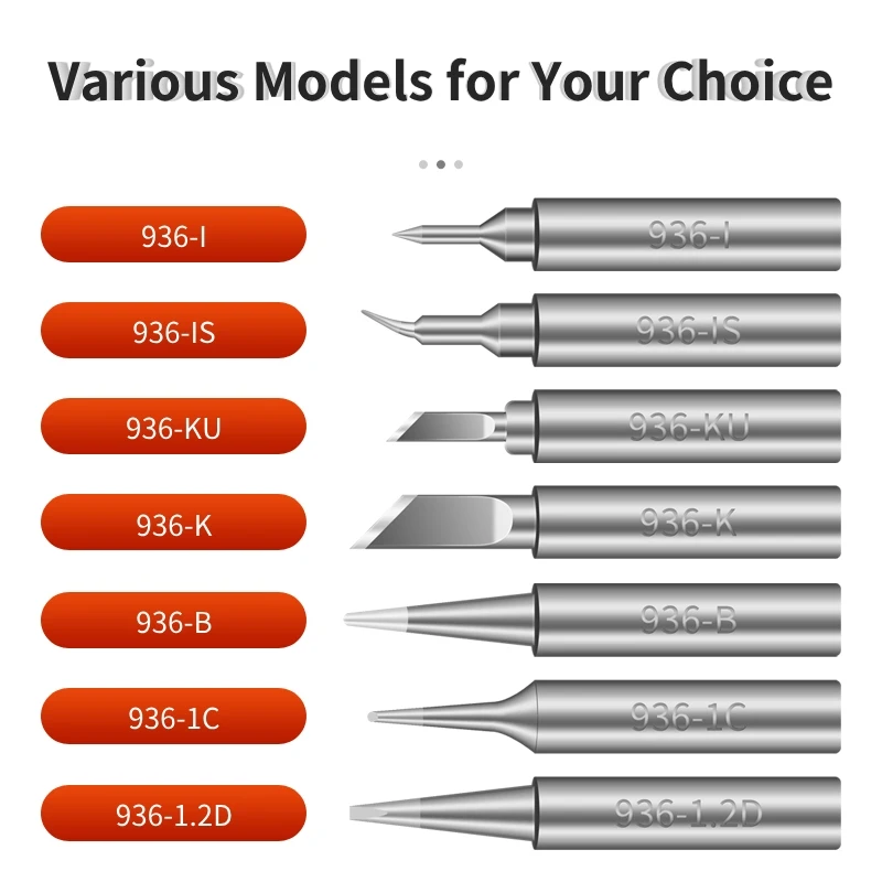 Handif 936 Series Copper Soldering Iron Tips Tool Heating Welding Tin Tips for 936D Soldering Station BGA SMD IC Repairs