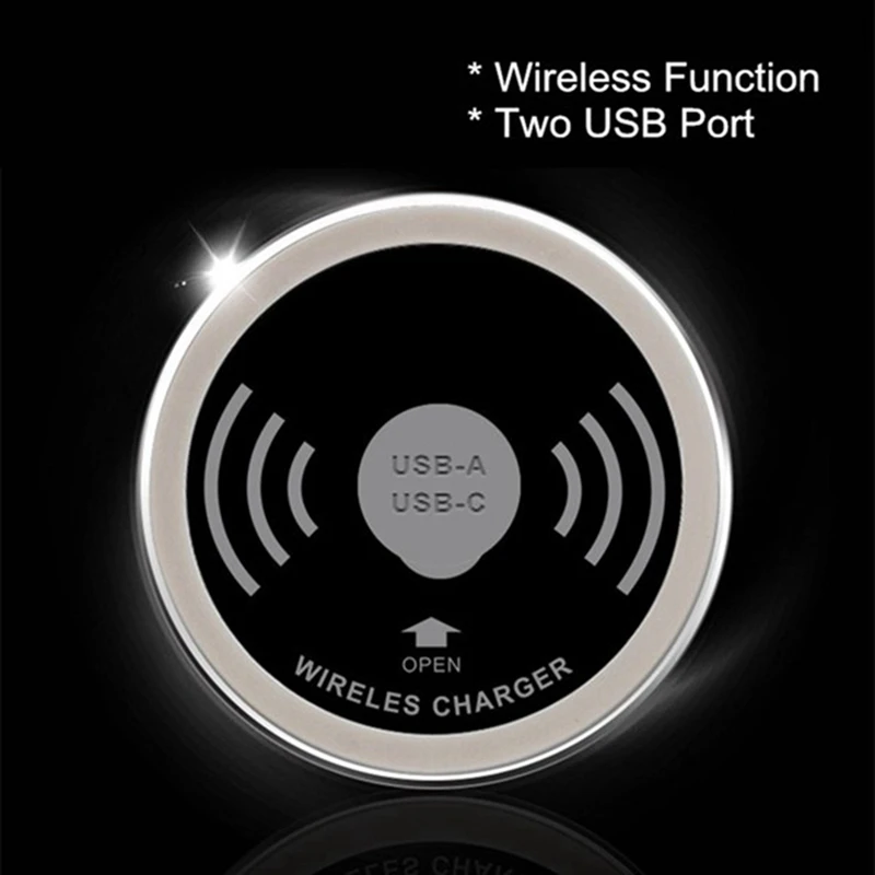 Built-In 60Mm Desktop Waterproof QI Wireless Charger With USB C Type-C Charging Ports For Office Desk And Other Places