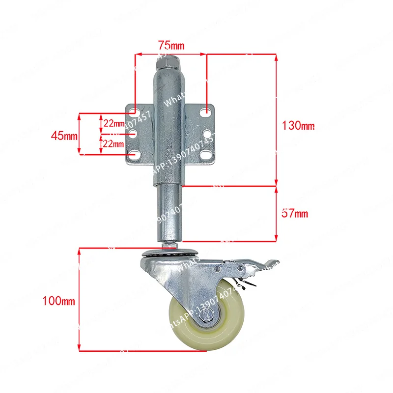 3-inch door wheel, heavy-duty spring-loaded rotating rubber door wheel, retractable fence wheel with brake, load capacity 50 kg