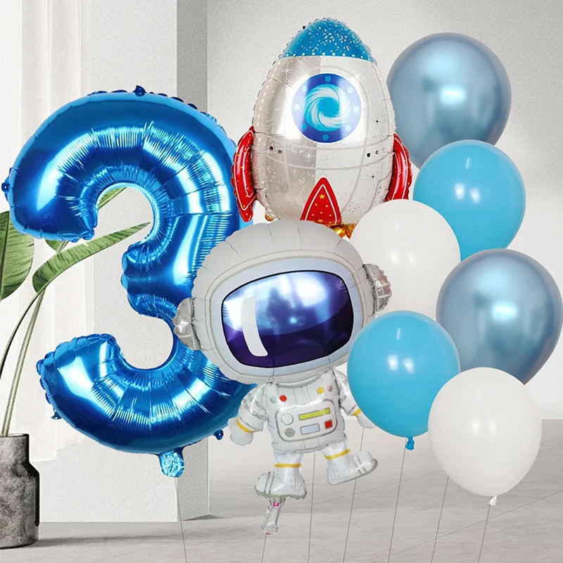 Outer Space 0-9 Number Balloon Kit Astronaut Spaceman Rocket Foil Globos For Boy Kids Galaxy Theme Birthday Party Decor Supplies