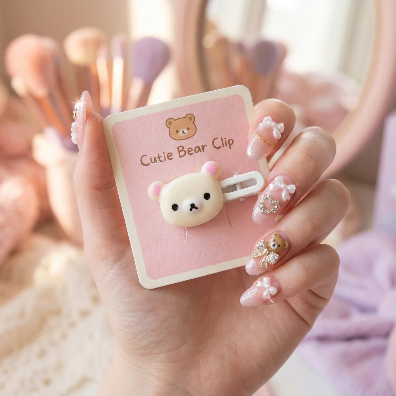 Niedliche Bären-Haarspangen 4er-Set - Koreanischer Stil Kawaii Bären-Haarklammern für Mädchen und Frauen - Rosa Braune Bären-Haaraccessoires Geschenk – Detail 7