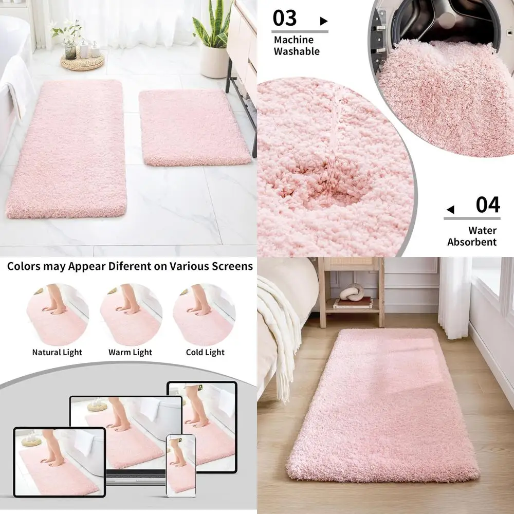 

Pink 24x59 Non-Slip Plush Bath Mat, Washable Luxury Fluffy Rug for Bathroom Floor, Absorbent Shower Mat for Tub and Sink