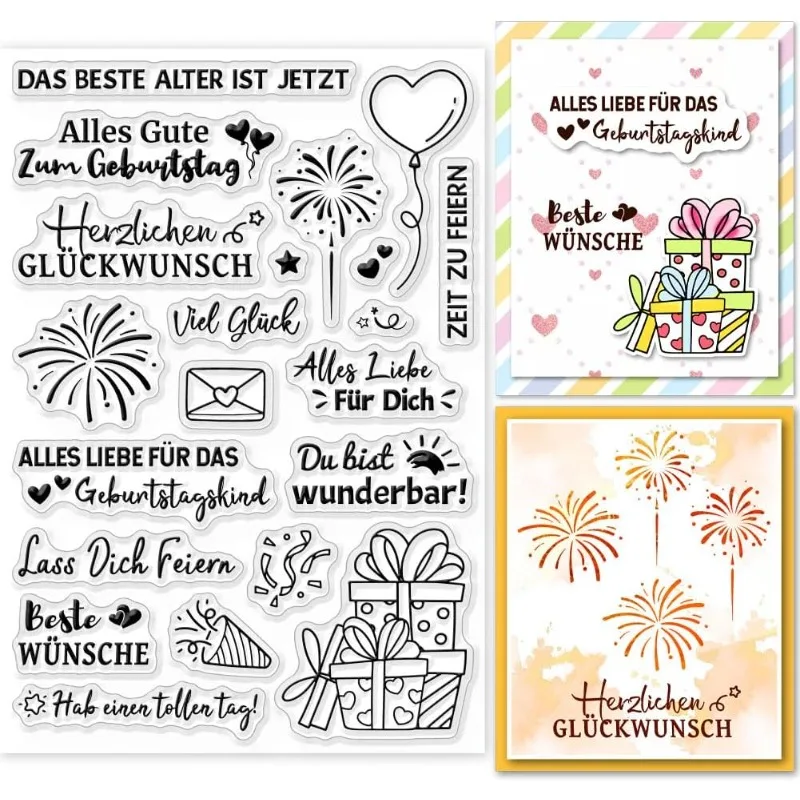 1Sheet Sayings German Clear Stamps Birthday Stamp for DIY Scrapbooking German Emotional Word Silicone Clear Stamp Transparent