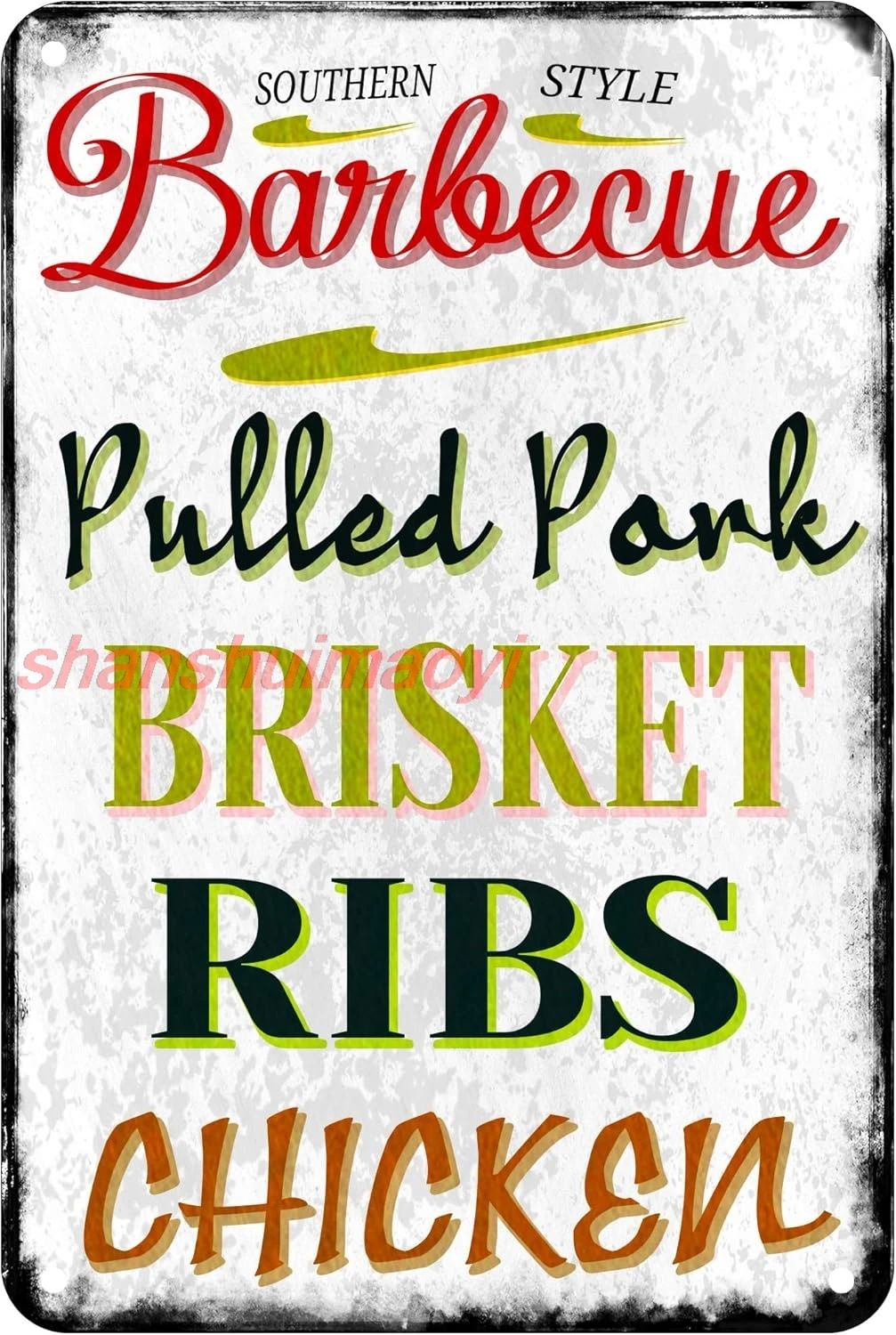 shan gns Southern Style Barbecue Pulled Pork Brisket Ribs Chicken Vintage Tin Sign Wall Home Signs Kitchen Wall Art Decor 1pc