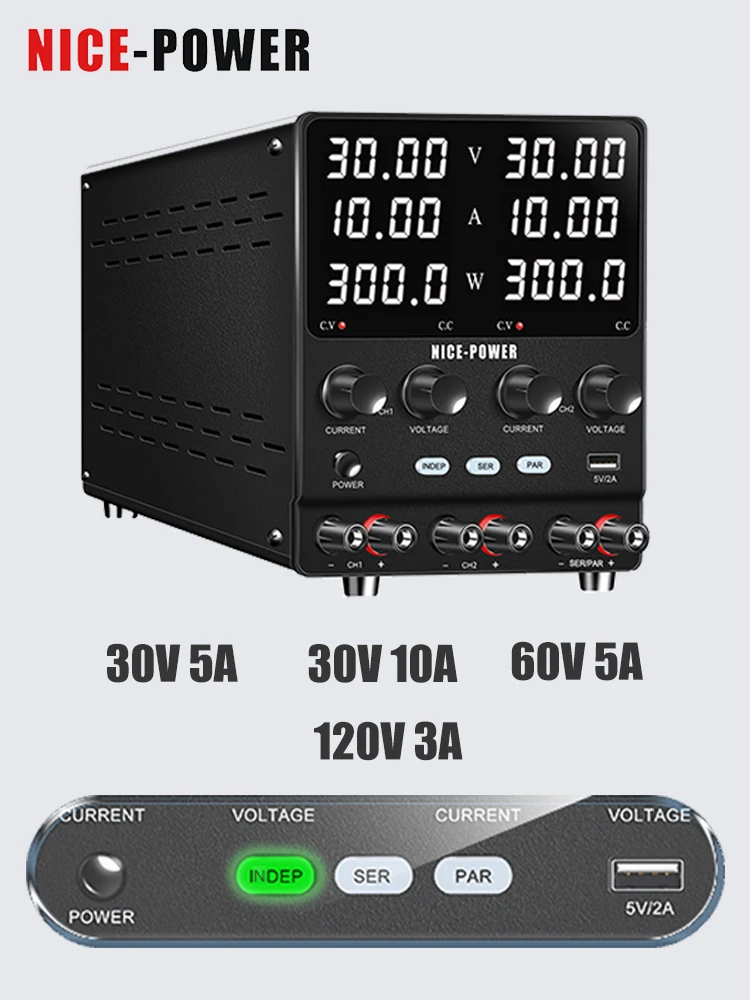 NICE-POWER 30V 10A Labor-Netzteil, einstellbar, CH1 CH2 USB, 3-Kanal-Ausgang, Spannungsregler 0-240V3A 60V5A