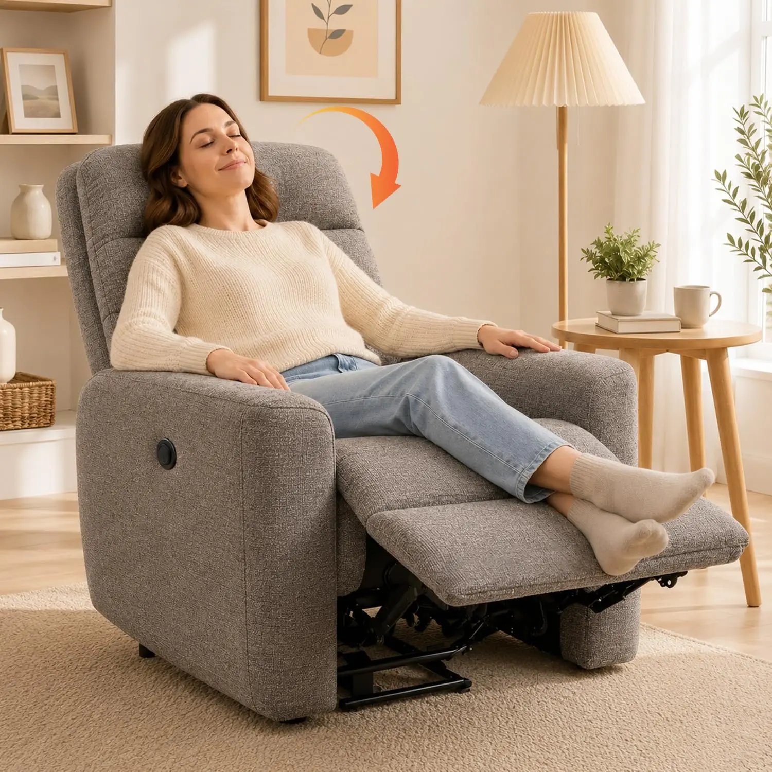 Wall Hugger Recliner, Ergonomic Back & Adjustable Headrest, Infinite Positions, Linen Fabric, Memory Foam, 350 lbs, Customized