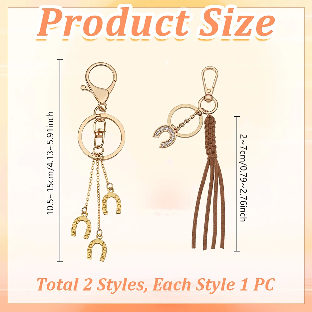 2Pcs Horseshoe Keychain Golden Western Keychain Alloy Cowboy Horse Charm Lucky Keyring with Handmade Knot Tassel