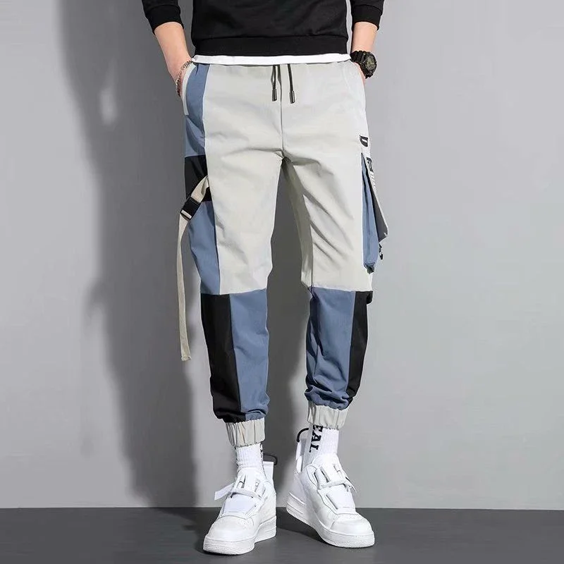 

Men's Cargo Pants Black Splicing Trekking Male Trousers Emo Nylon Street Designer Harajuku Oversize Vintage Loose Casual Fashion