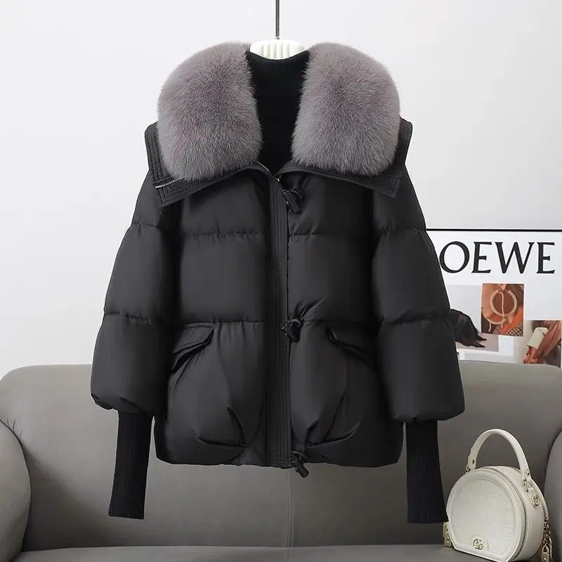 Luxury Design Down Cotton Coats Winter Warm Jackets Women Clothes Trend Cold Jacket Knit Patchwork Long Sleeve Windproof Parkas