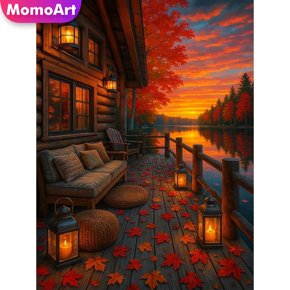 Momoart 5D DIY Diamond Painting House Landscape Full Square Round Mosaic Maple Leaf Rhinestones Embroidery Handmade Hobby