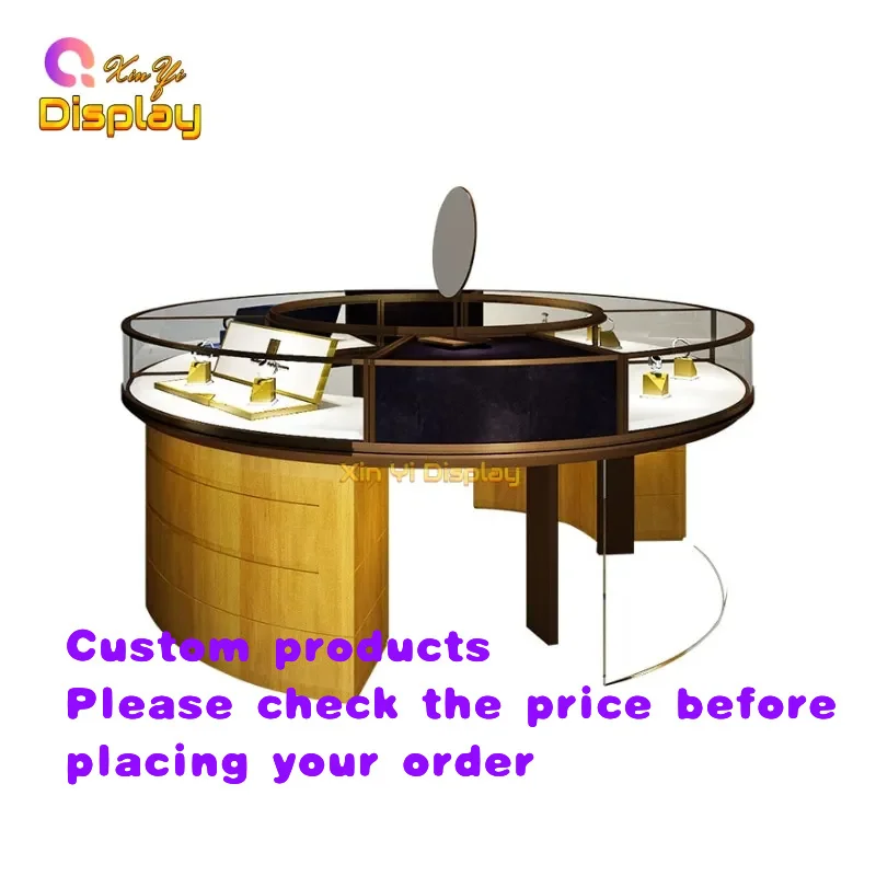 custom.Custom Solid Wood Iron MDF Tempered Glass LED Lit Durable Counter Display Retail Jewelry Showcase Shopping Mall