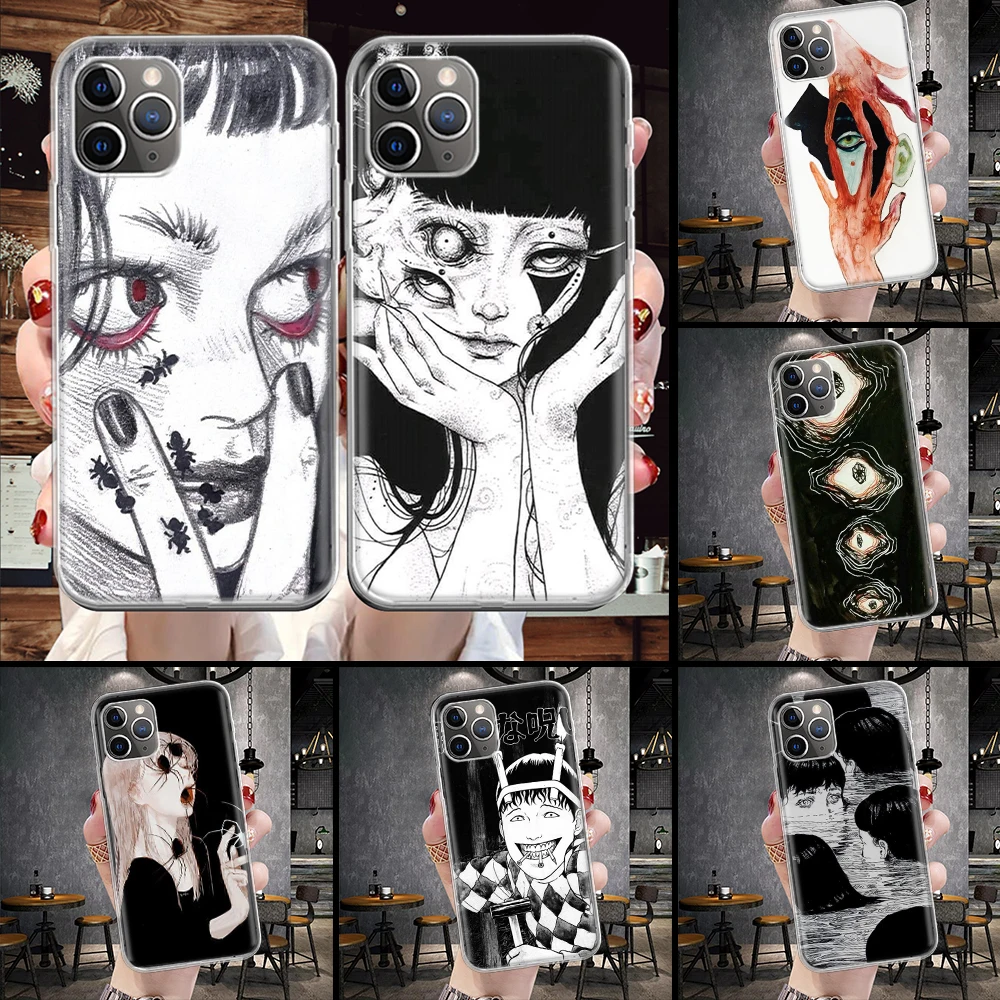 Japońskie etui na telefon w stylu horroru Manga do Apple iPhone 16 15 14 13 12 11 Pro Max XS XR X 7 + 8 Plus SE Soft Shell Cover Coque 1