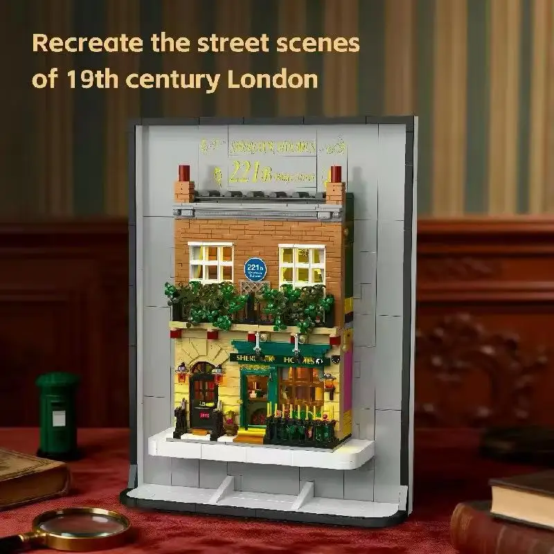 221B Baker Street Book Nook Building Blocks Set LED Light 19th Century London Street Scene Bookend Model Kit Gift