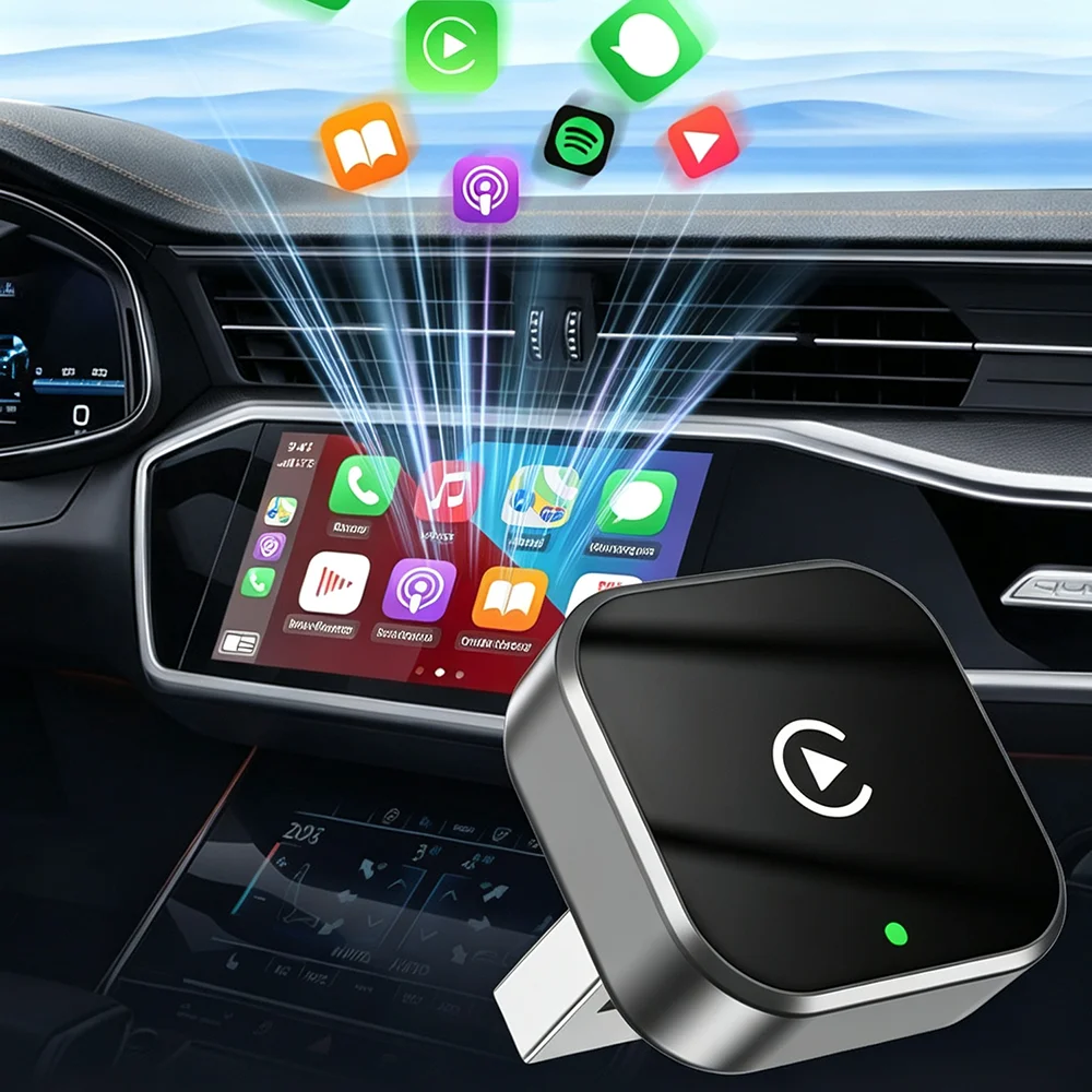 Adattatore CarPlay Wireless 2in1 Aggiornato 2026, Dongle WiFi 5Ghz, Connessione Automatica Senza Latenza, Converte CarPlay e Android Auto da Cablato a Wireless, Plug&Play per iPhone e Android