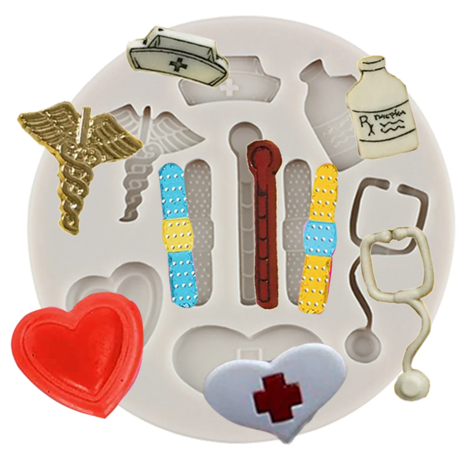 Medical Theme Nurse Hat Thermometer Silicone Mold Stethoscope Fondant Molds Cake Decorating Tools Cupcake Chocolate Candy Moulds