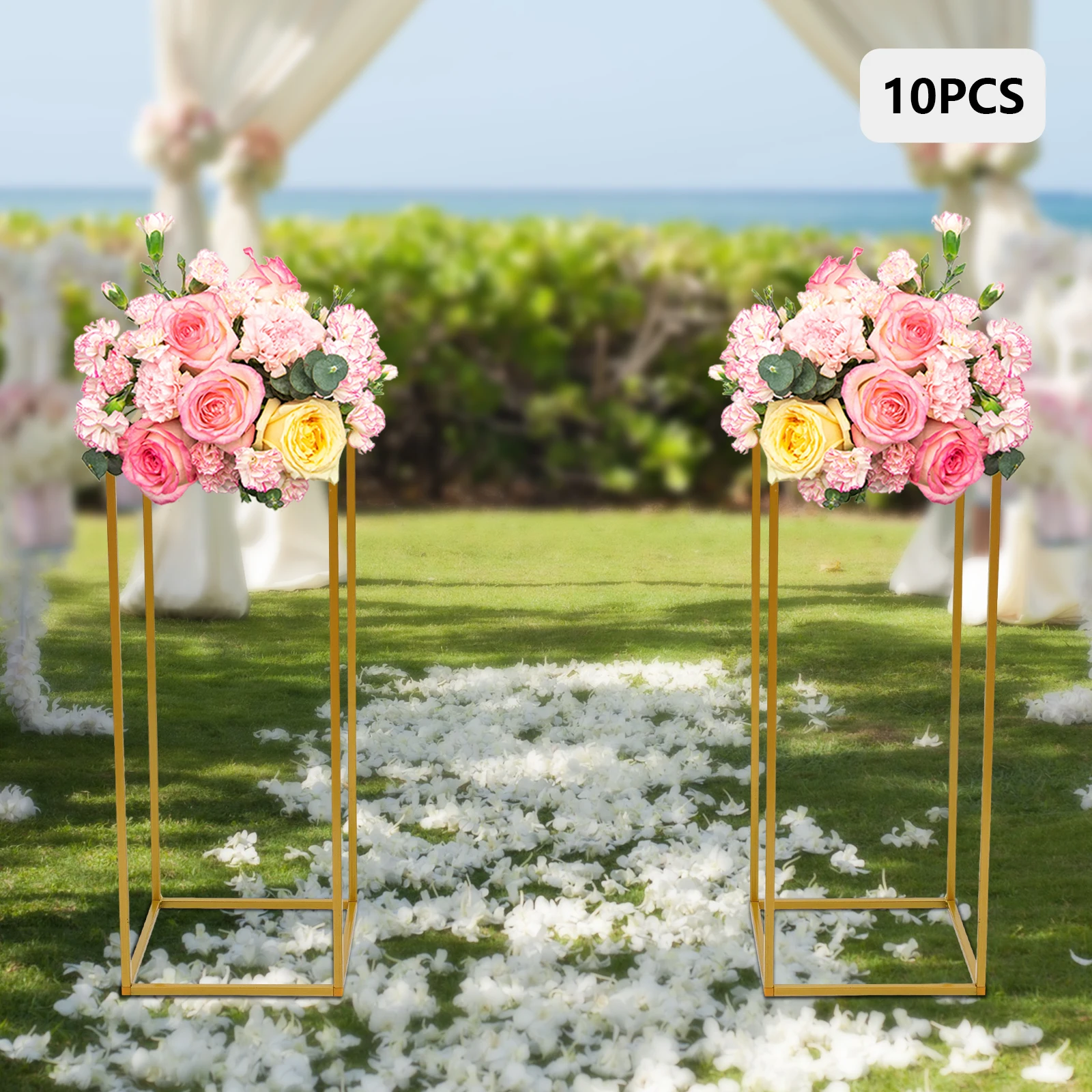 10Pcs Wedding Flower Stand Set 23.62"H Gold Metal Column Rack Wedding Party Prop Decor Balloon Display Holder Flower Vase Pillar