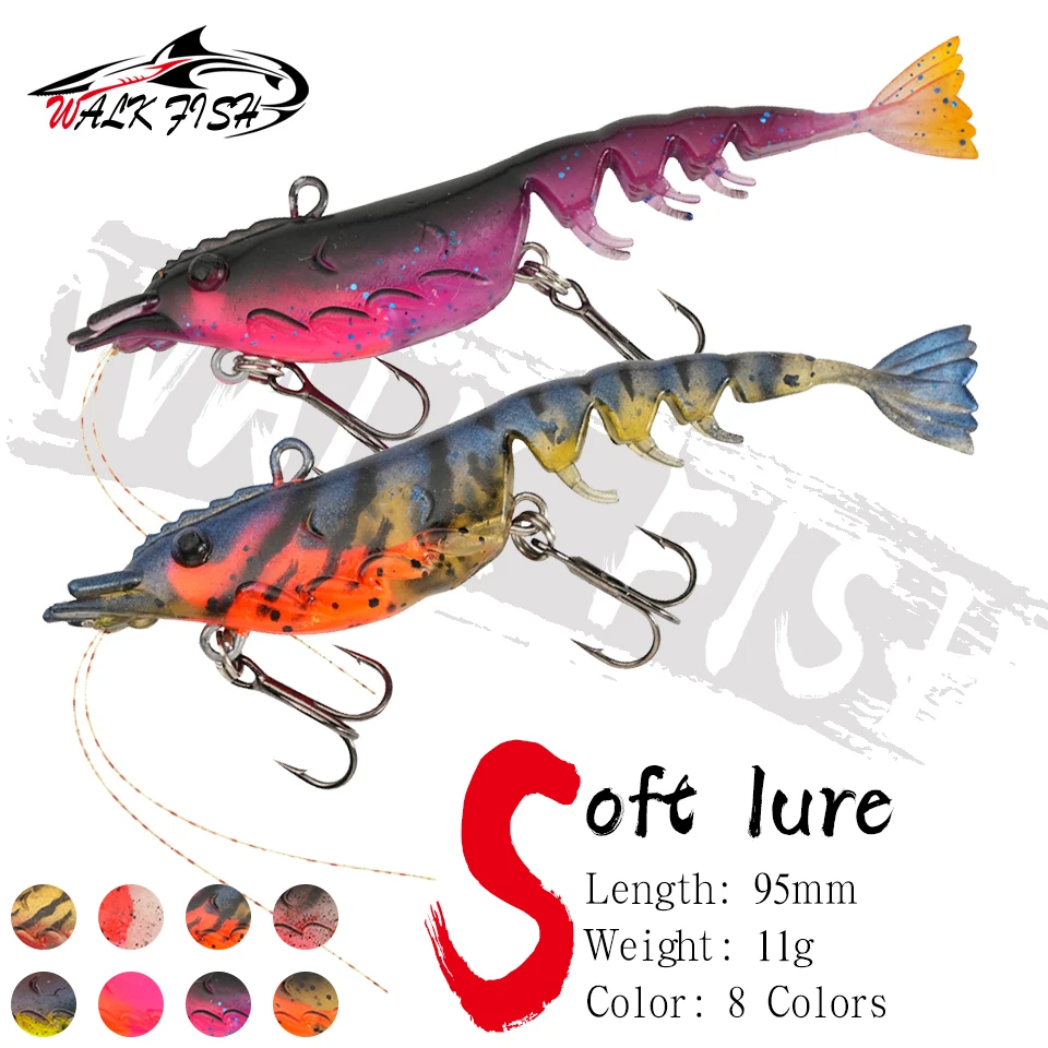 WALK FISH 1 Stück 9,5 cm/11 g Garnelen-Weichköder, mehrteiliger Softbait, künstlicher Köder für Salzwasser- und Süßwasser-Angelausrüstung