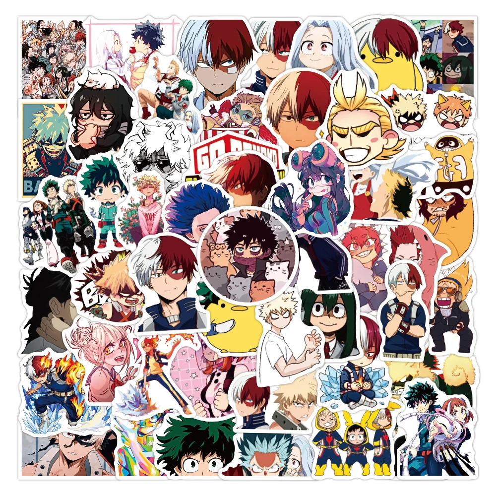 50PCS Japanese Anime My Hero Academy Graffiti Waterproof Stickers Creative Trendy Fridge Guitar Mug SkateboardDecorativeStickers