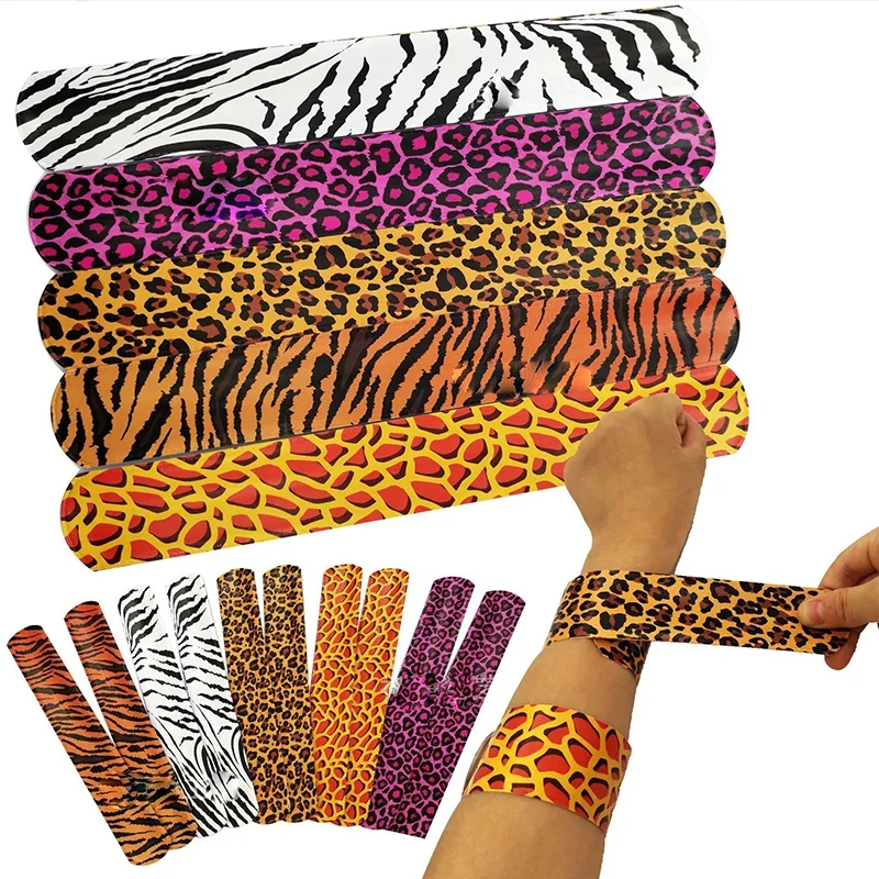 Children's Creative Animal Print Slap Bracelets Leopard Tiger Giraffe Pattern Woodland Theme Boys Birhday Party Gift Toys Favor