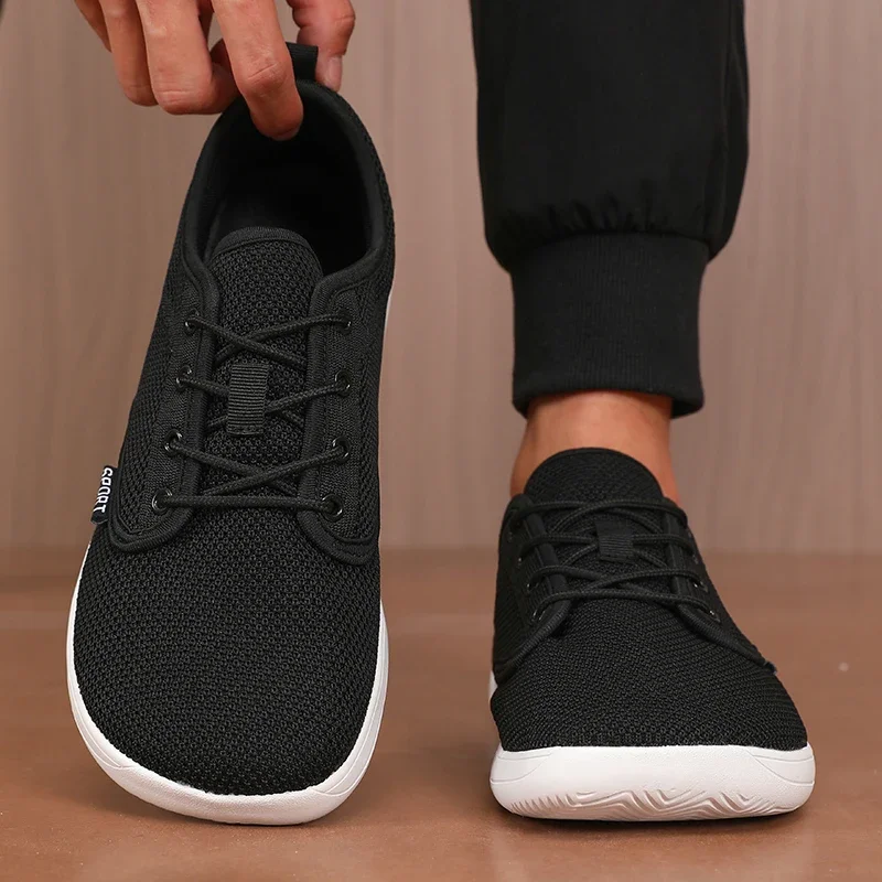 Herren-Schuhe mit breiter Zehenpartie, atmungsaktives gestricktes Mesh, bequeme Barfußschuhe, lässig, vielseitig, weiche Sohle, breite, letzte Schuhe, Wanderschuhe – Detail 6