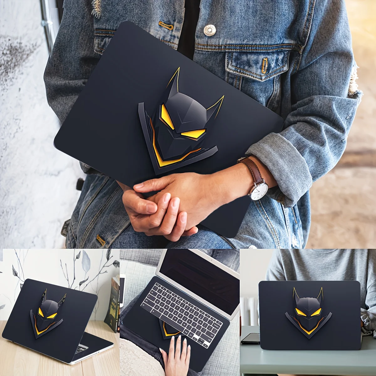 

Комплект из 2 наклеек для ноутбука с рисунком летучей мыши, светло-бежевый, универсальная сетка, водонепроницаемая, устойчивая к царапинам, не многоразовая пленка, подходит