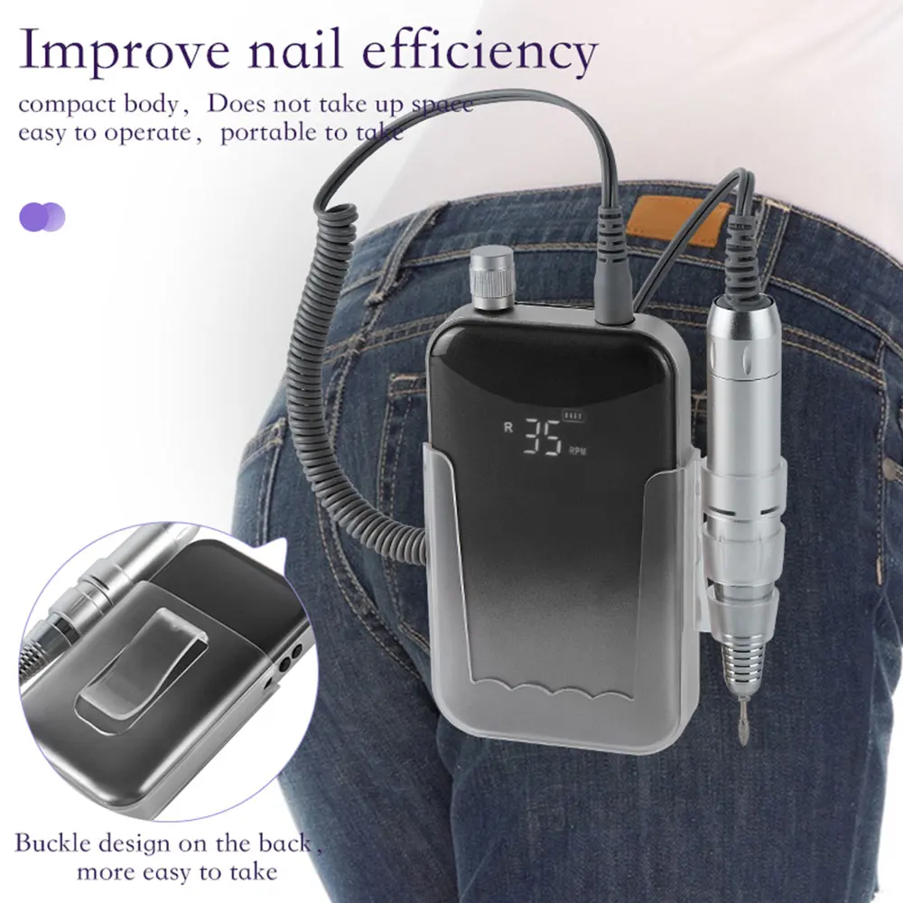 Perceuse à ongles professionnelle 35000 tr/min, polisseuse à ongles Rechargeable pour le polissage du Gel des ongles, des ongles en acrylique, élimine les callosités de la peau morte