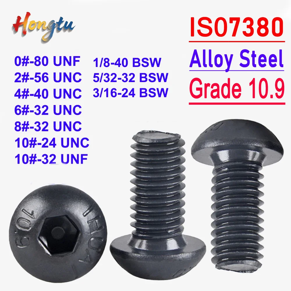 

Grade 10.9 Alloy Steel ISO7380 Mushroom Bolts - Hex Socket Button Head Screws, UNC/UNF 0#-10# & BSW 1/8'' 5/32'' 3/16'' Thread