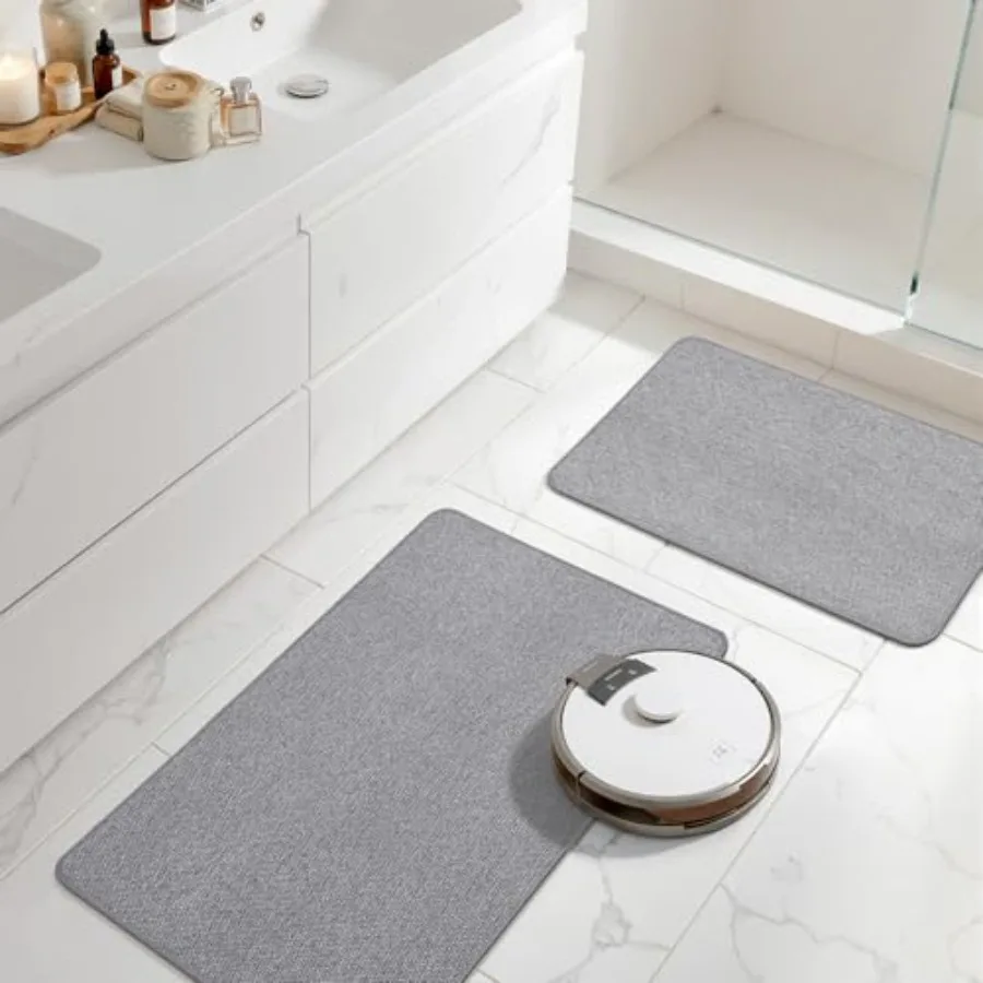 Bathroom Rugs Set 2 Pieces, Thin Bath Mats 24x36 Inch Non Slip Rubber Backing, Quick Dry, Absorbent, Machine Washable, Large Ba